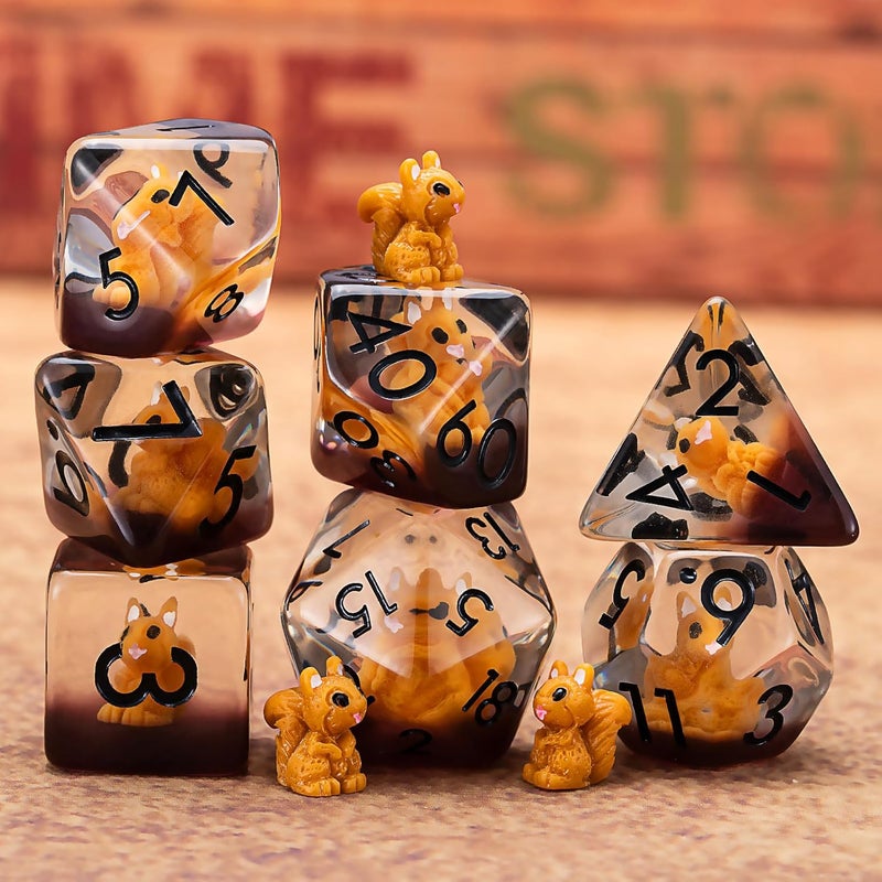 weyano D&D Dice Set, Squirrel Resin Polyhedral Dice for Dungeons and Dragons, RPG, MTG DND 7-DIE (D4, D6, D8, D10, D12, D20, D%) - Image 5